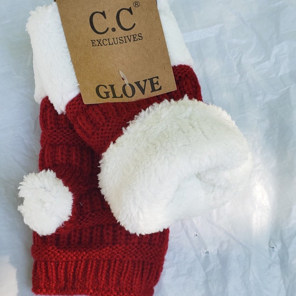 Red and White Fingerless Gloves